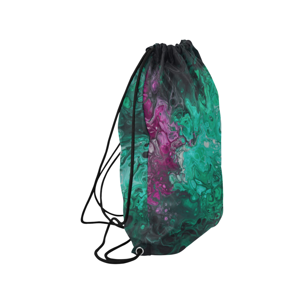 Fantasy Swirl Green Purple. Medium Drawstring Bag Model 1604 (Twin Sides) 13.8"(W) * 18.1"(H)