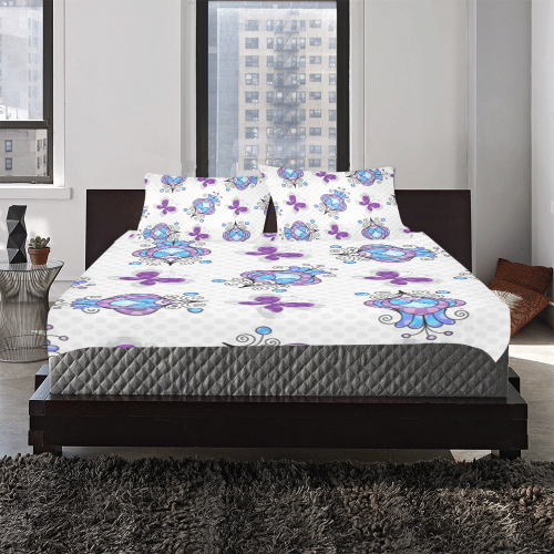 Colorful Butterflies and Flowers V21 3-Piece Bedding Set