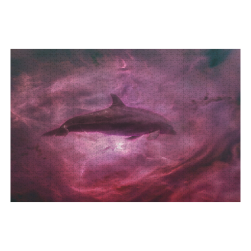 Dolphin in pink waters 1000-Piece Wooden Photo Puzzles