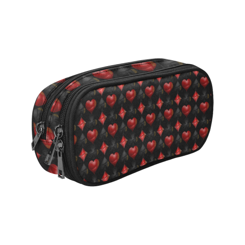Black and Red Casino Poker Card Shapes on Black Pencil Pouch/Large (Model 1680)