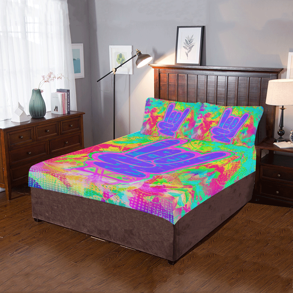 Rock On Rainbow Graffiti 3-Piece Bedding Set