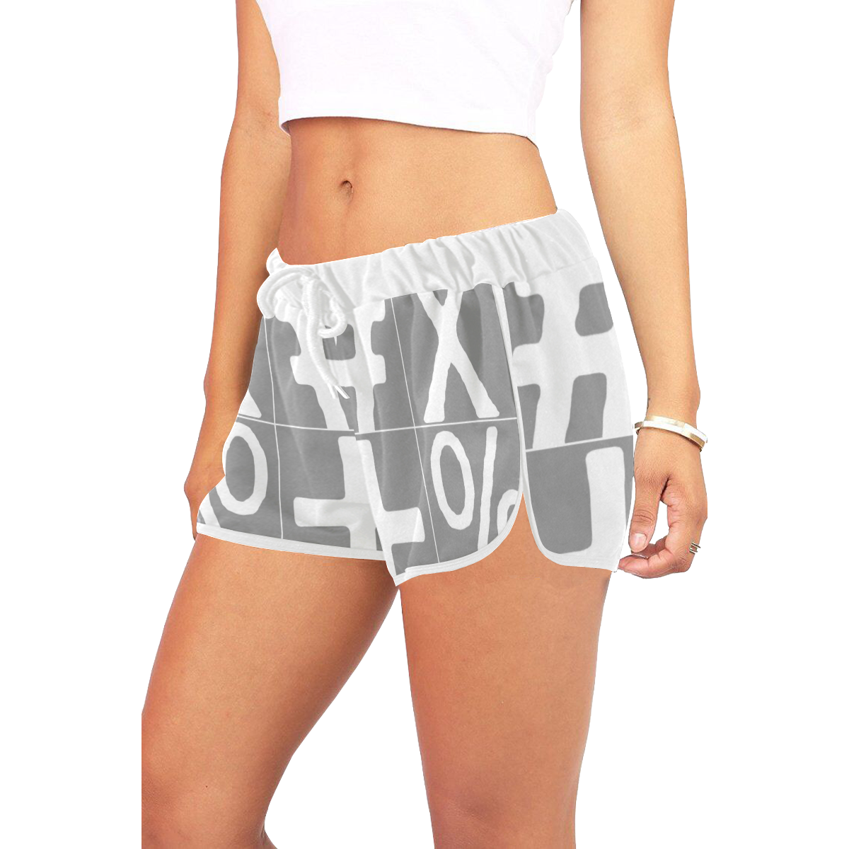 NUMBERS Collection Symbols White/Gray Women's All Over Print Relaxed Shorts (Model L19)