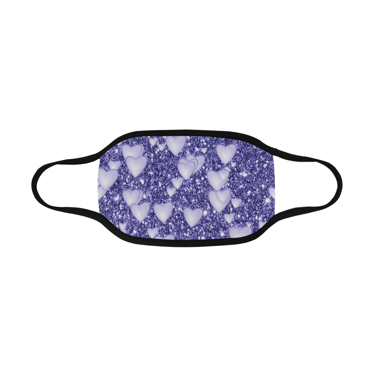 Hearts on Sparkling glitter print, blue Mouth Mask