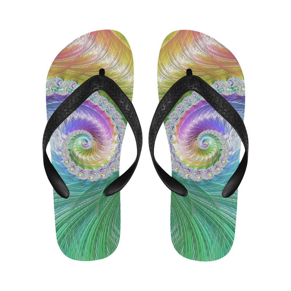 Frax Fractal Rainbow Flip Flops for Men/Women (Model 040)