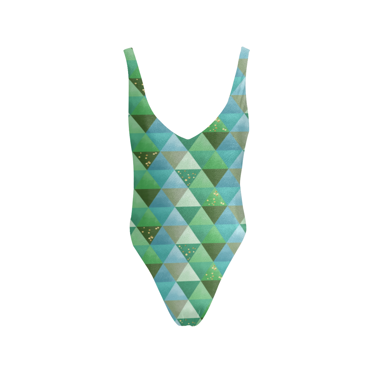 Triangle Pattern - Green Teal Khaki Moss Sexy Low Back One-Piece Swimsuit (Model S09)
