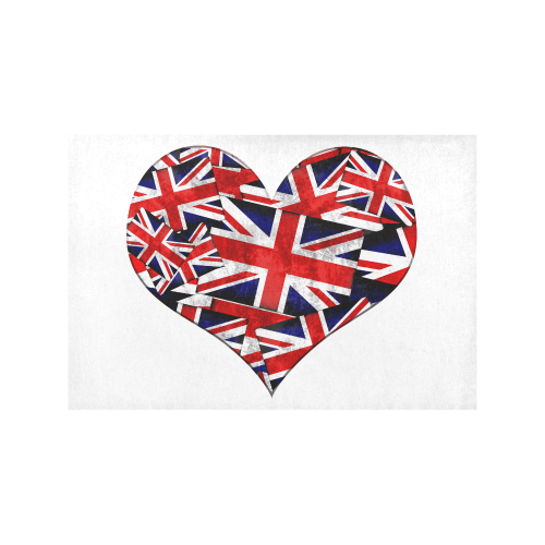 Union Jack British UK Flag Heart White Placemat 12’’ x 18’’ (Six Pieces)