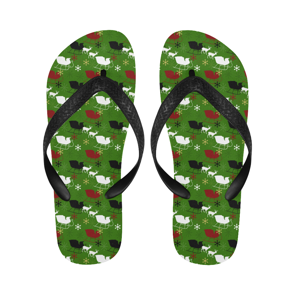 snow sleigh deer green Flip Flops for Men/Women (Model 040)