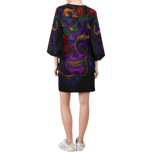 Funny Funky Sugar Skull Bell Sleeve Dress (Model D52)