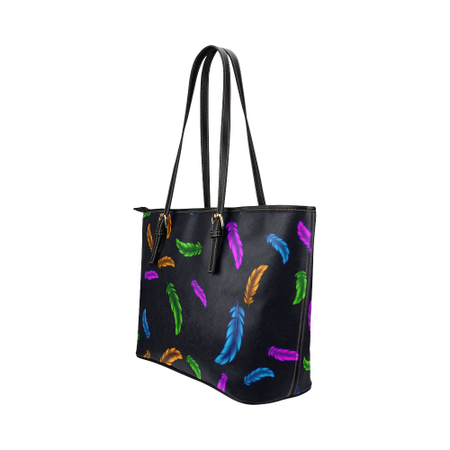 Neon Feathers Leather Tote Bag/Small (Model 1651)