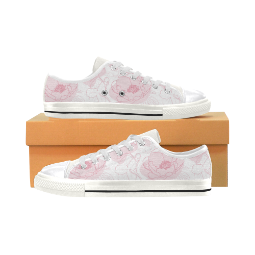 Peonies Shoes, Hand Drawn Women's Classic Canvas Shoes (Model 018)