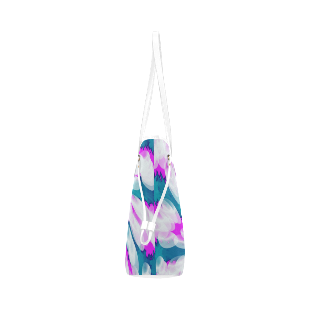 Turquoise Pink Tie Dye Swirl Abstract Clover Canvas Tote Bag (Model 1661)