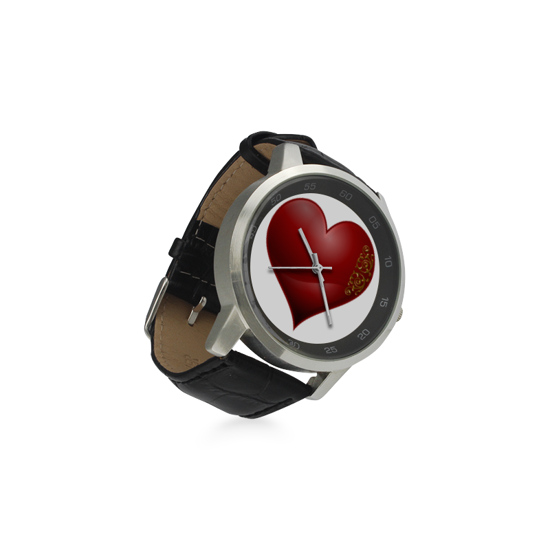 Heart  Las Vegas Symbol Playing Card Shape Unisex Stainless Steel Leather Strap Watch(Model 202)