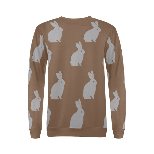 Rabbits Brown All Over Print Crewneck Sweatshirt for Women (Model H18)