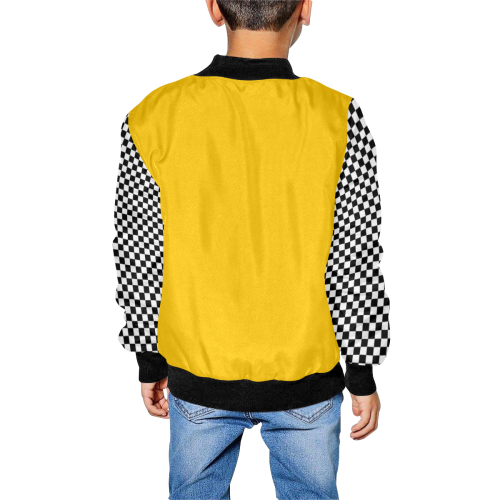 Checkerboard Black and White / Yellow Kids' All Over Print Bomber Jacket (Model H40)