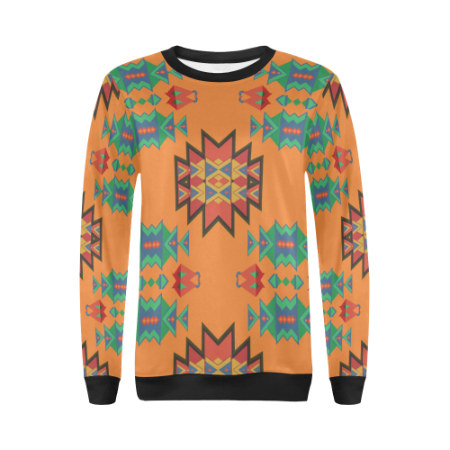 Misc shapes on an orange background All Over Print Crewneck Sweatshirt for Women (Model H18)