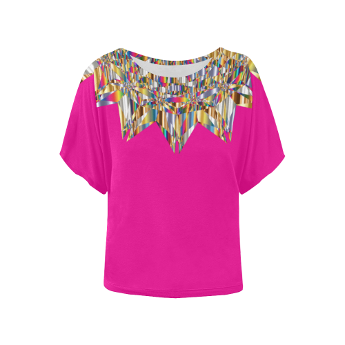 Gem Abstract/ Pink Women's Batwing-Sleeved Blouse T shirt (Model T44)