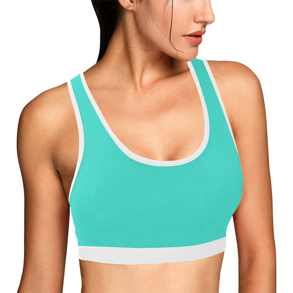 color turquoise Women's All Over Print Sports Bra (Model T52)