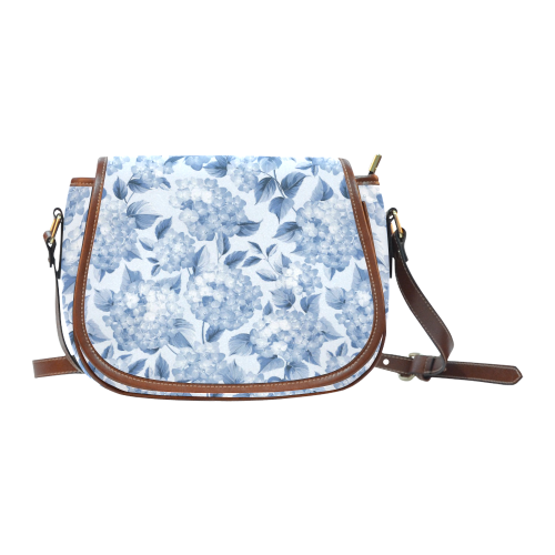 Blue and White Floral Pattern Saddle Bag/Large (Model 1649)