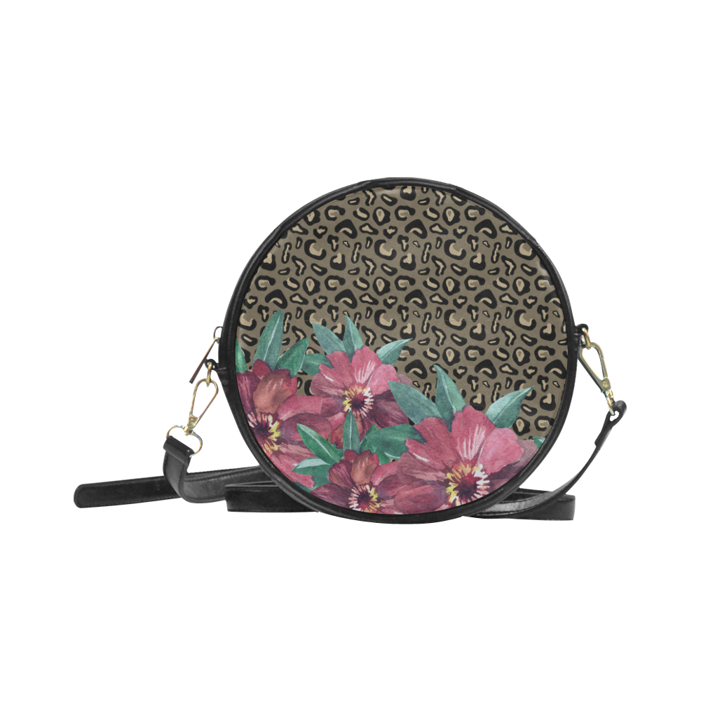 Cheetah and Watercolor Flowers - _result Round Sling Bag (Model 1647)