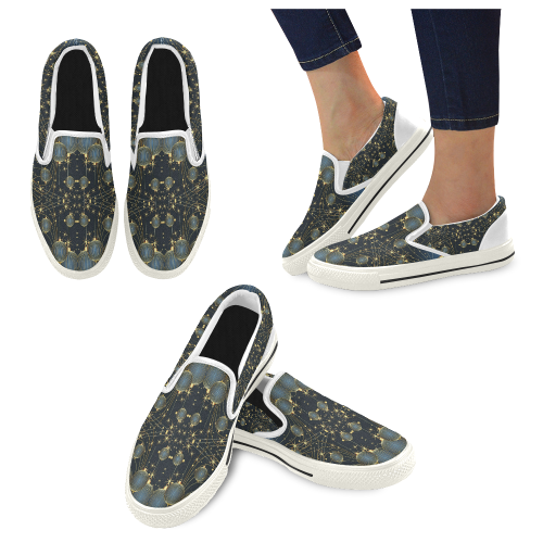 Golden Christmas Ornaments on Blue Women's Slip-on Canvas Shoes/Large Size (Model 019)