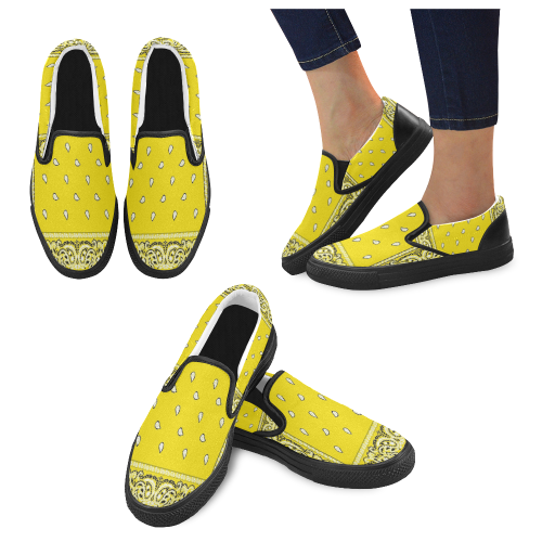 Yellow Bandana Women's Slip-on Canvas Shoes (Model 019)