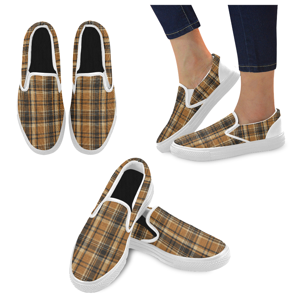 TARTAN DESIGN Women's Unusual Slip-on Canvas Shoes (Model 019)