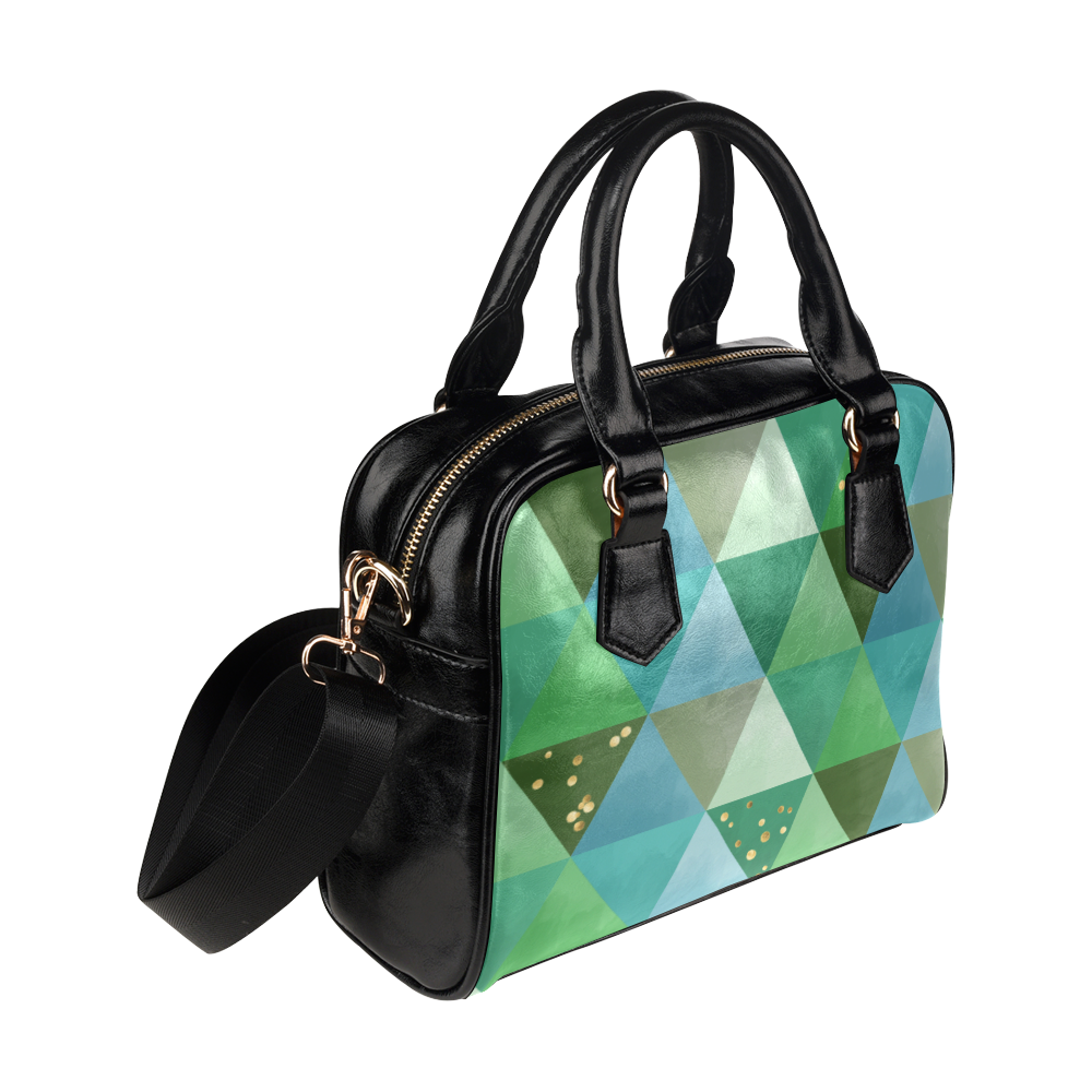Triangle Pattern - Green Teal Khaki Moss Shoulder Handbag (Model 1634)