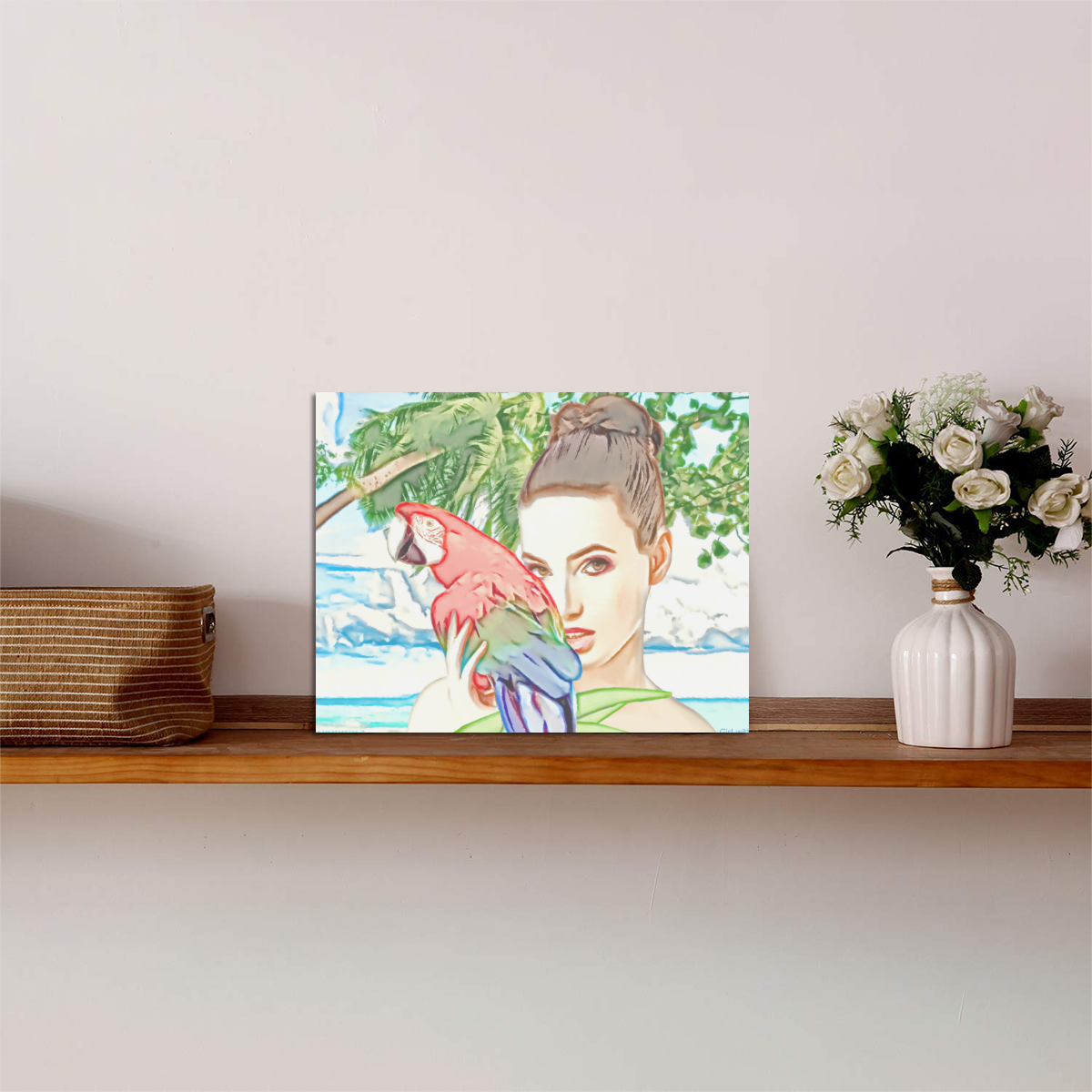 Girl with a parrot Photo Panel for Tabletop Display 8"x6"