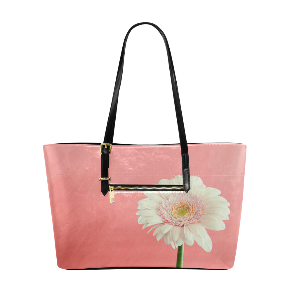 Gerbera Daisy - White Flower on Coral Pink Euramerican Tote Bag/Large (Model 1656)