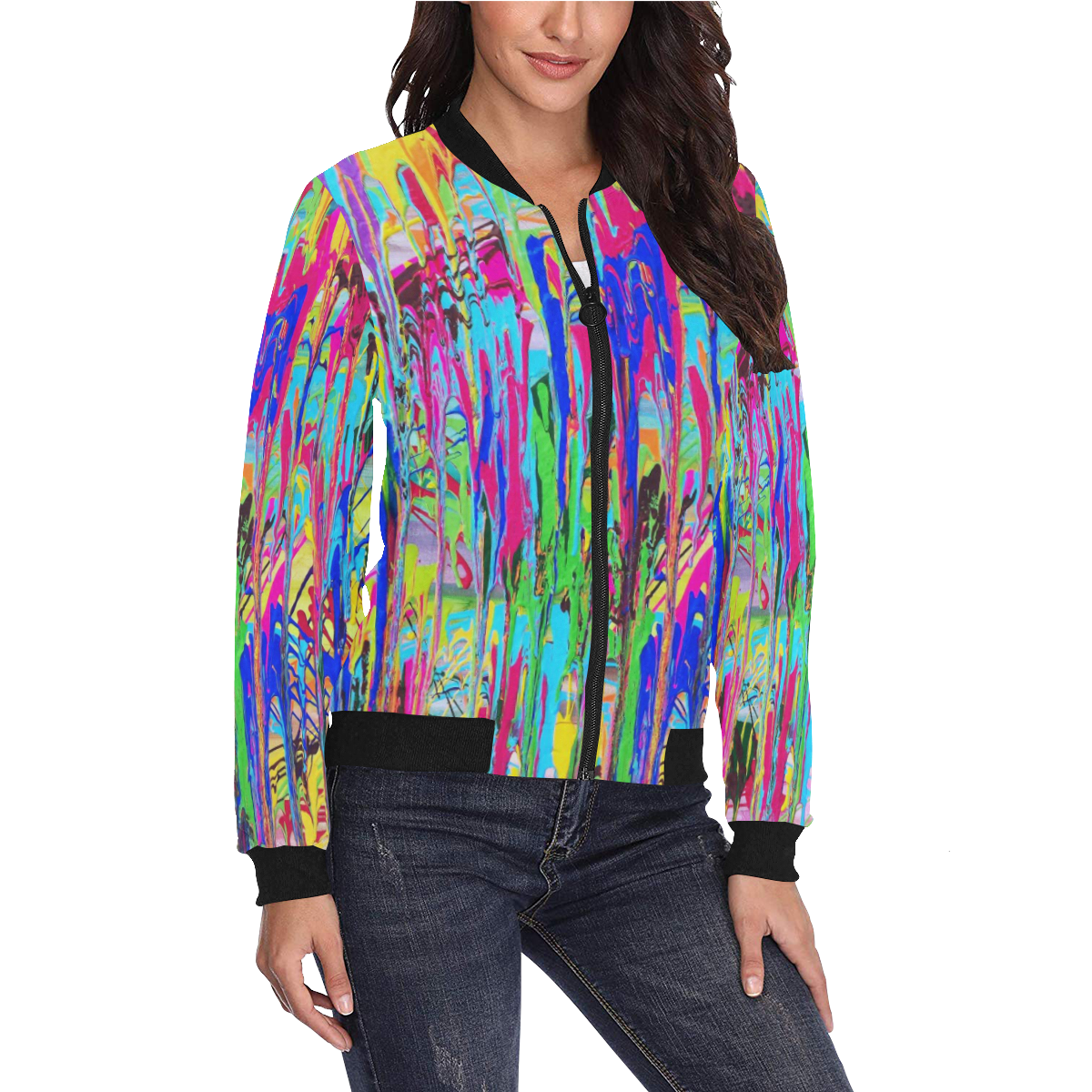 Dripping All Over Print Bomber Jacket for Women (Model H36)