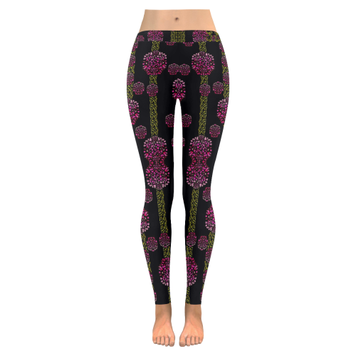 wild flowers on black Women's Low Rise Leggings (Invisible Stitch) (Model L05)