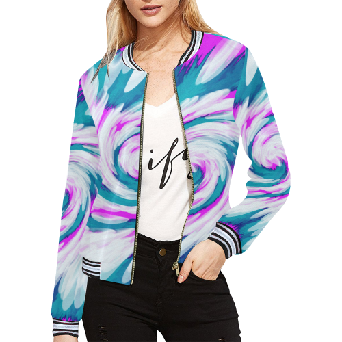 Turquoise Pink Tie Dye Swirl Abstract All Over Print Bomber Jacket for Women (Model H21)