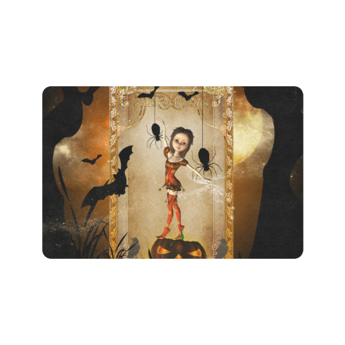 Halloween, cute girl with spiders and pumpkin Doormat 24"x16" (Black Base)