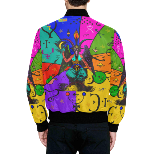 Awesome Baphomet Popart All Over Print Quilted Bomber Jacket for Men (Model H33)