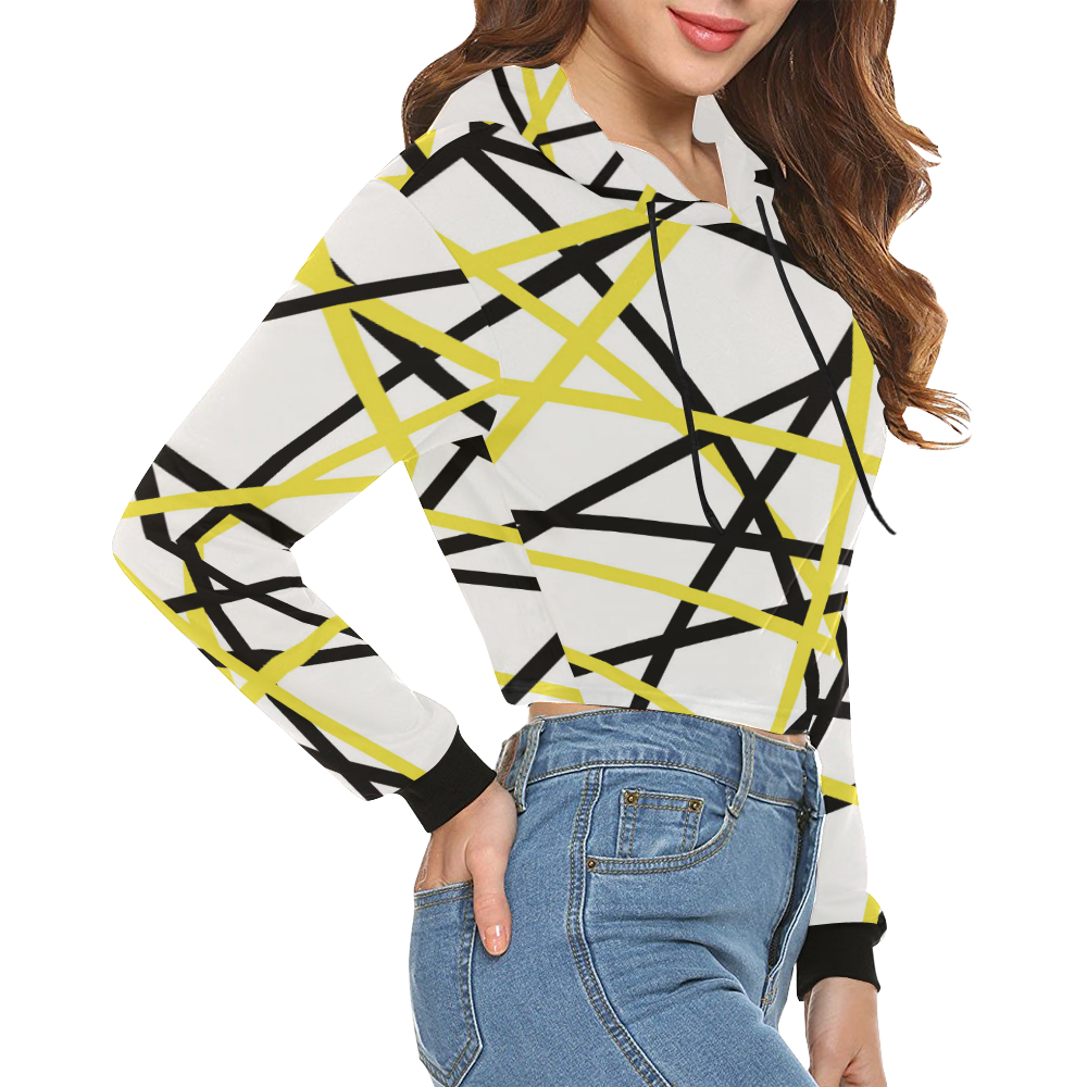 Black and yellow stripes All Over Print Crop Hoodie for Women (Model H22)