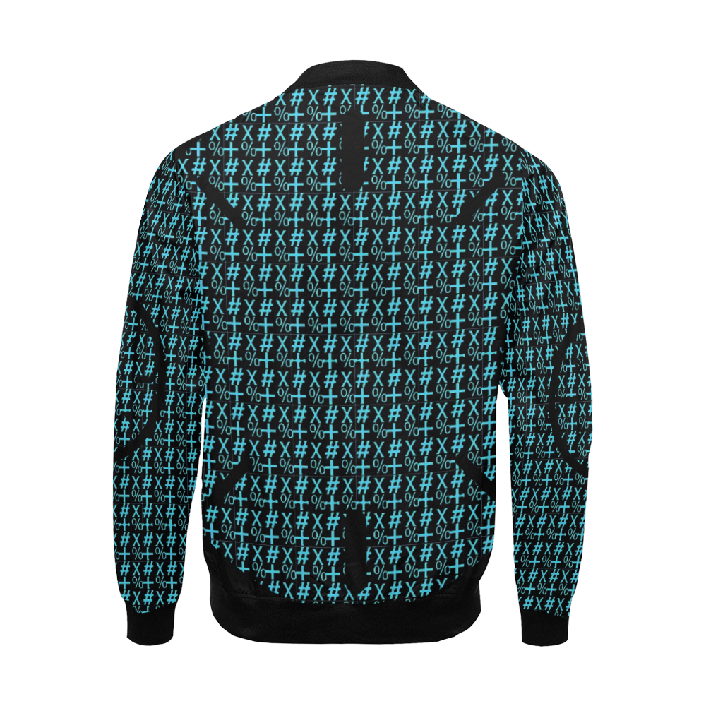 NUMBERS Collection Symbols Circle + x Black/Teal Green All Over Print Bomber Jacket for Men (Model H19)