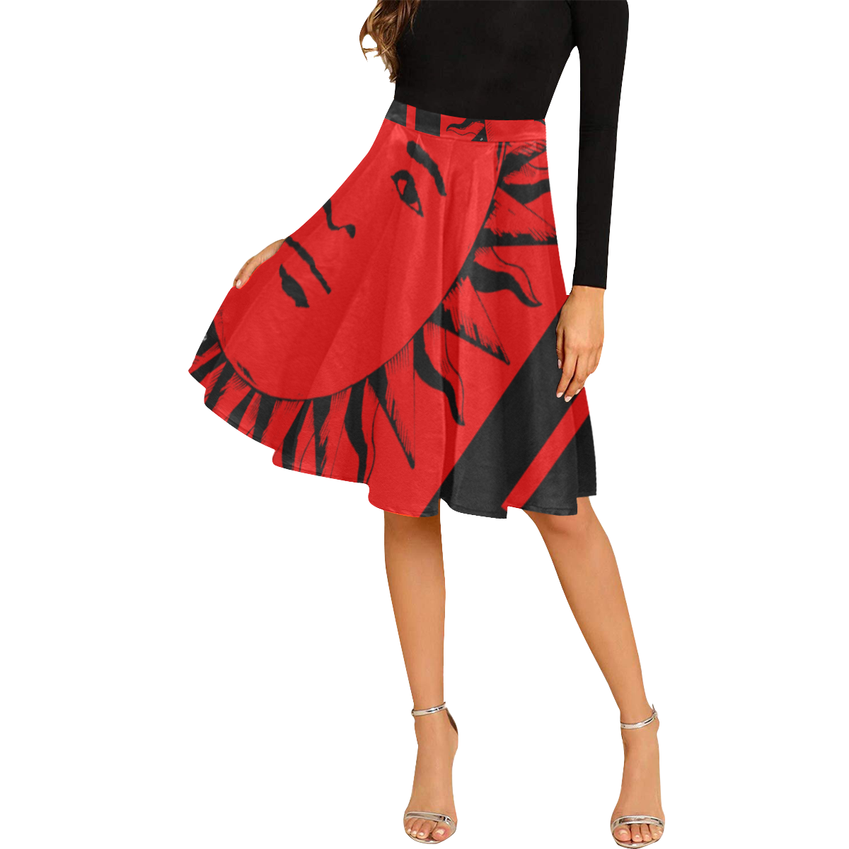 GOD Midi Skirt Red Melete Pleated Midi Skirt (Model D15)