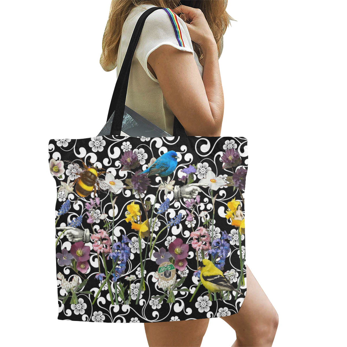 Birds and Bees in the Spring Garden All Over Print Canvas Tote Bag/Large (Model 1699)
