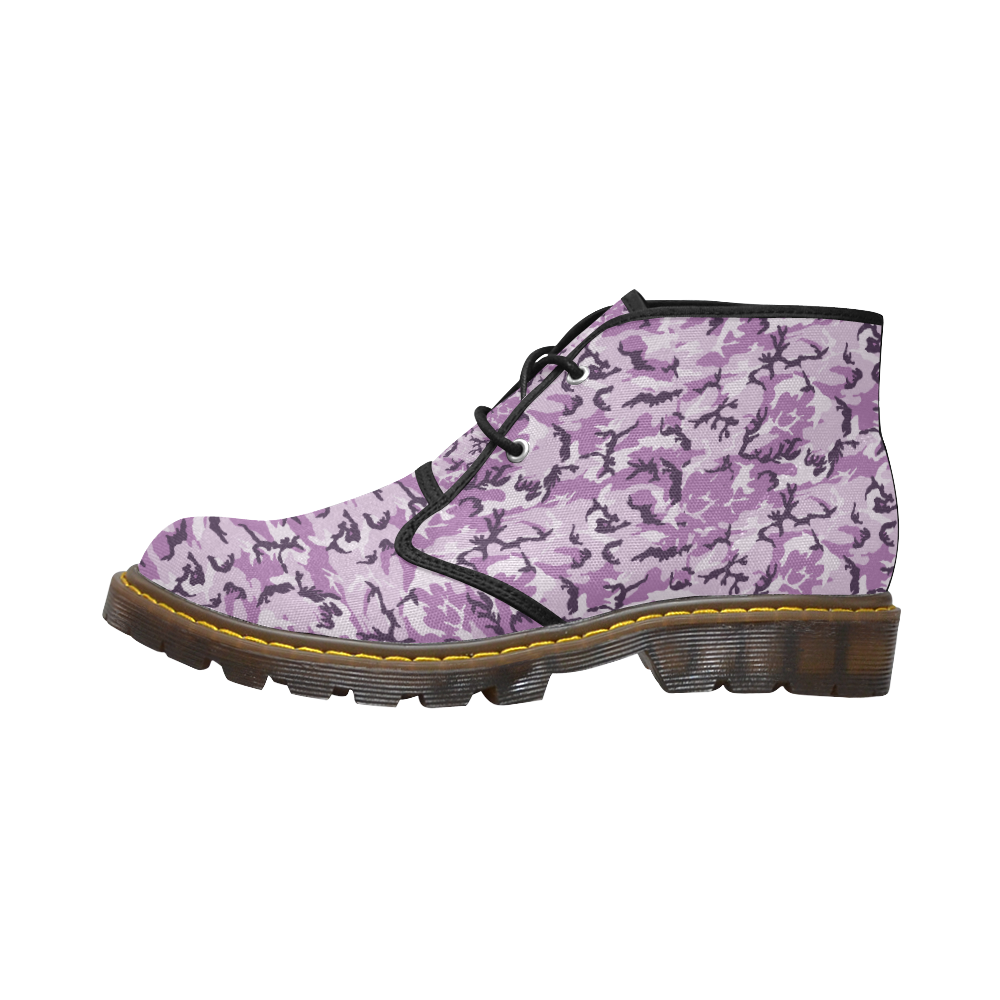 Woodland Pink Purple Camouflage Women's Canvas Chukka Boots/Large Size (Model 2402-1)