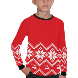Christmas Reindeer Snowflake Red Kids' All Over Print Long Sleeve T-shirt (Model T51)
