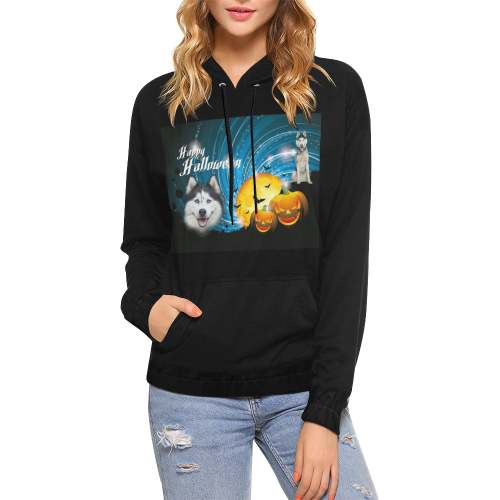 Happy Halloween Husky All Over Print Hoodie for Women (USA Size) (Model H13)
