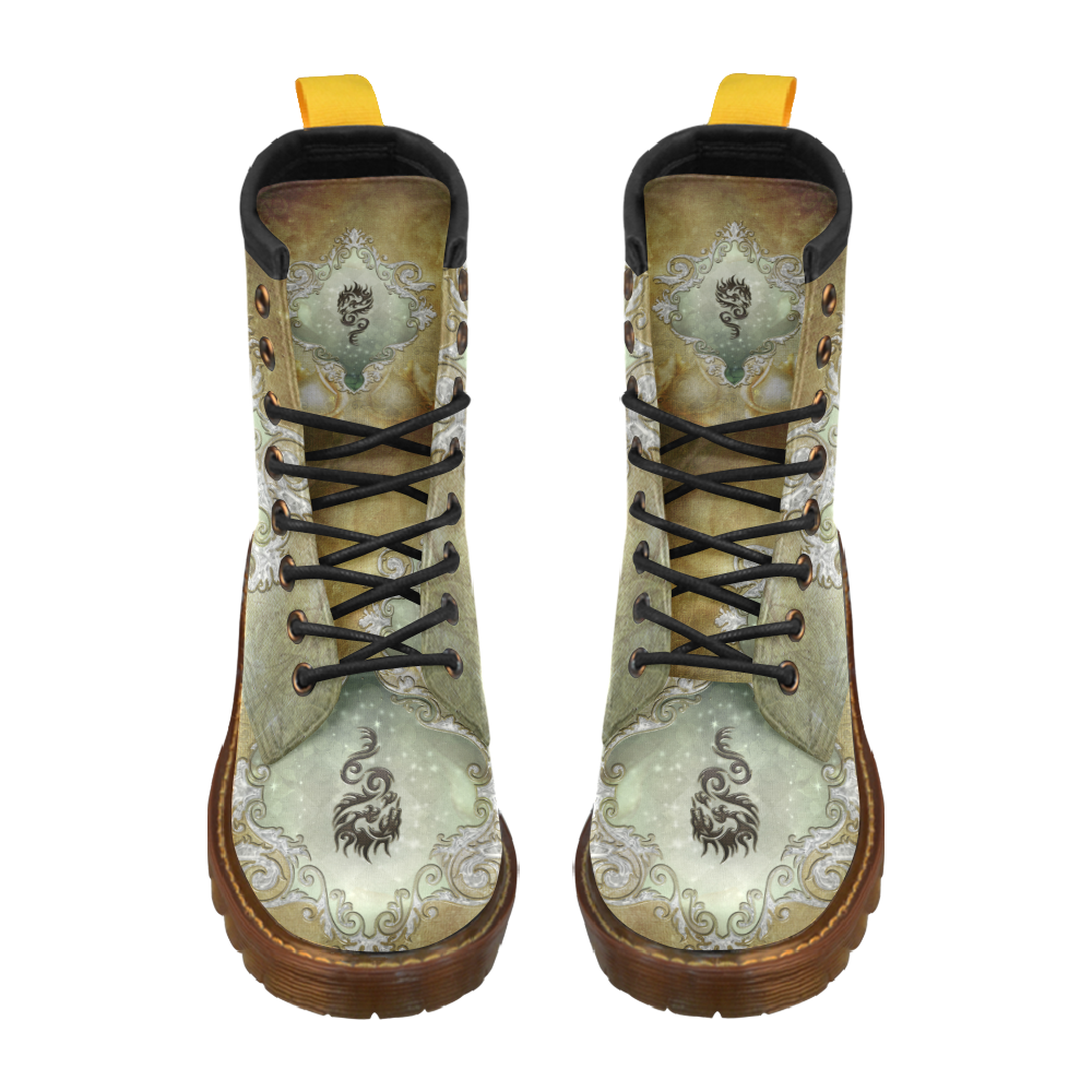 Awesome tribal dragon High Grade PU Leather Martin Boots For Women Model 402H