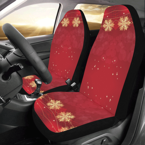 Golden Christmas Snowflake Ornaments on Red Car Seat Covers (Set of 2)
