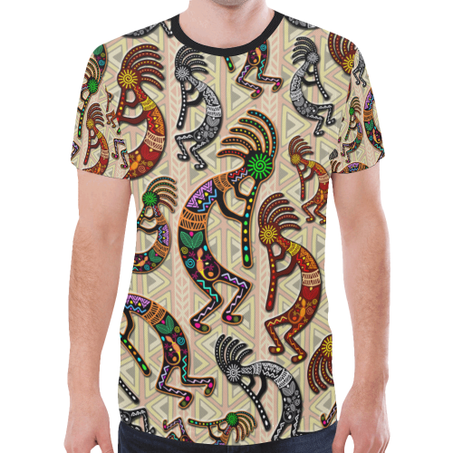 Kokopelli Rainbow Colors on Tribal Pattern New All Over Print T-shirt for Men (Model T45)