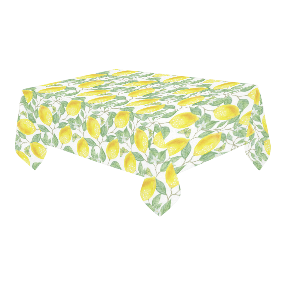 Lemons And Butterfly Cotton Linen Tablecloth 60" x 90"