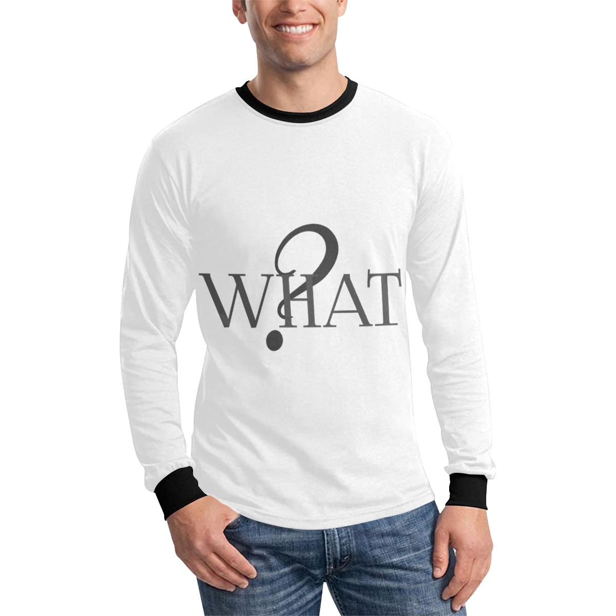 What? White Men's All Over Print Long Sleeve T-shirt (Model T51)