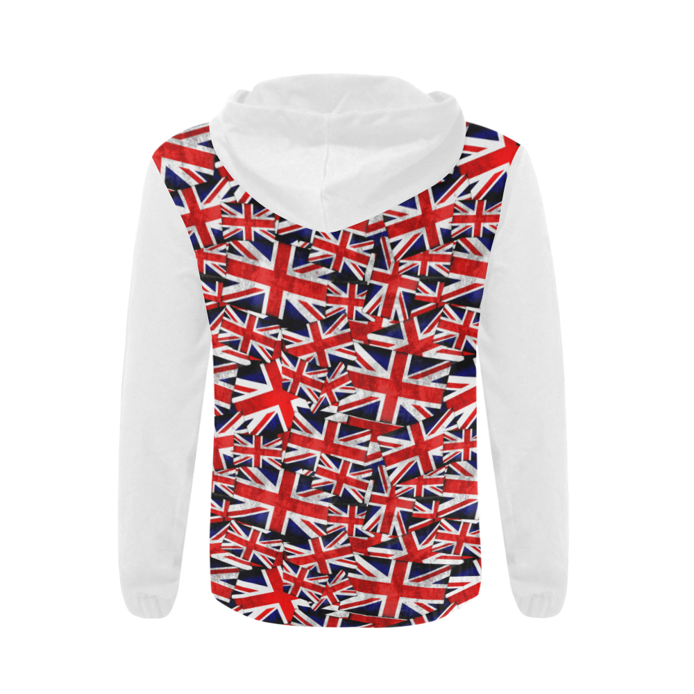 Union Jack British UK Flag (Vest Style) White All Over Print Full Zip Hoodie for Men/Large Size (Model H14)