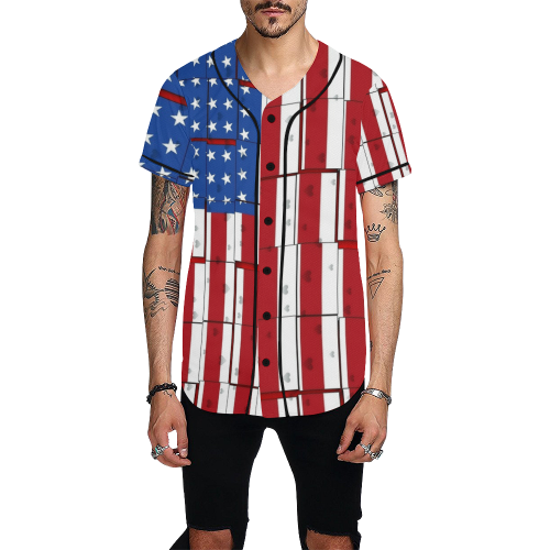 USA Popart by Nico Bielow All Over Print Baseball Jersey for Men (Model T50)