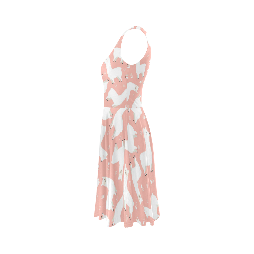 Pink Llama Pattern Sleeveless Ice Skater Dress (D19)