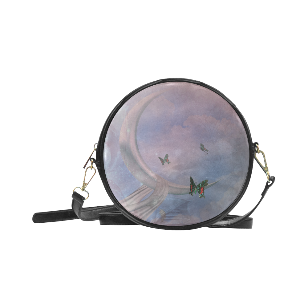 The moon with butterflies Round Sling Bag (Model 1647)